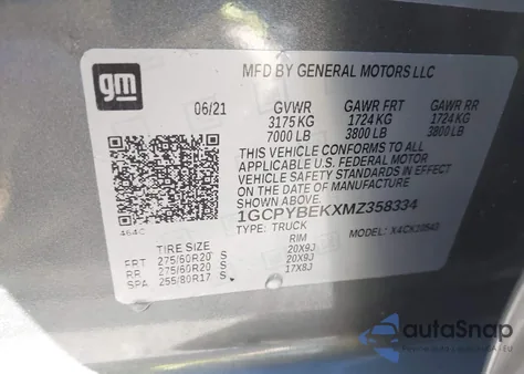 2021 Chevrolet Silverado 1500 4Wd Short Bed Custom из США, поврежденный, VIN 1GCPYBEKXMZ358334